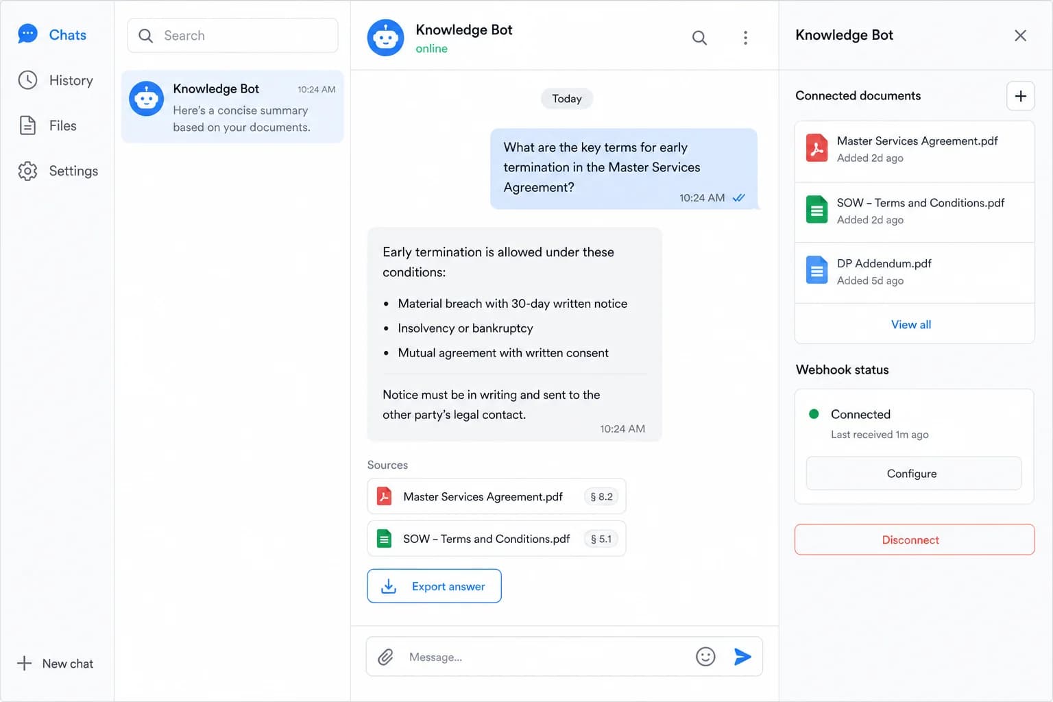 Concept preview of a document-grounded assistant with citations